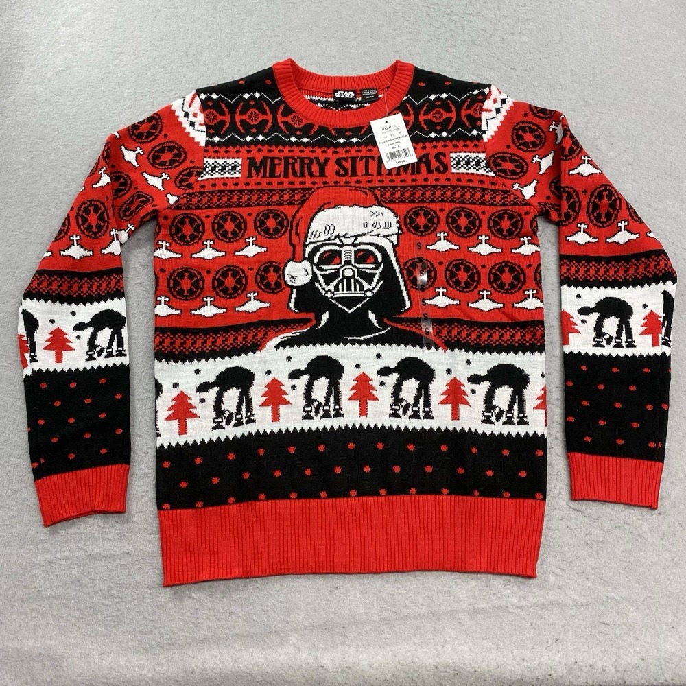 Star Wars Ugly Sweater Mens Small Red Black Christmas Festive Darth Vadar
